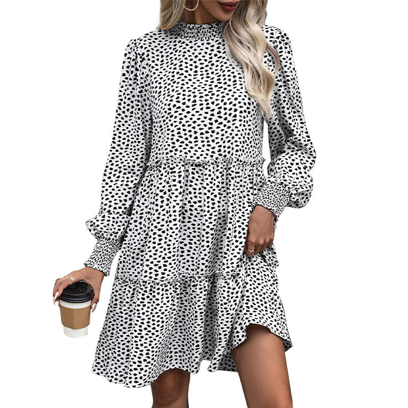 Damen Lockeres Stufen-Minikleid mit Smokkragen, Rüschennaht und langen Ärmeln Shop Nory