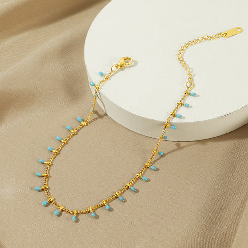 Dainty Gold Chain Fußkette für Frauen mit schwarzen Perlenakzenten Shop Nory