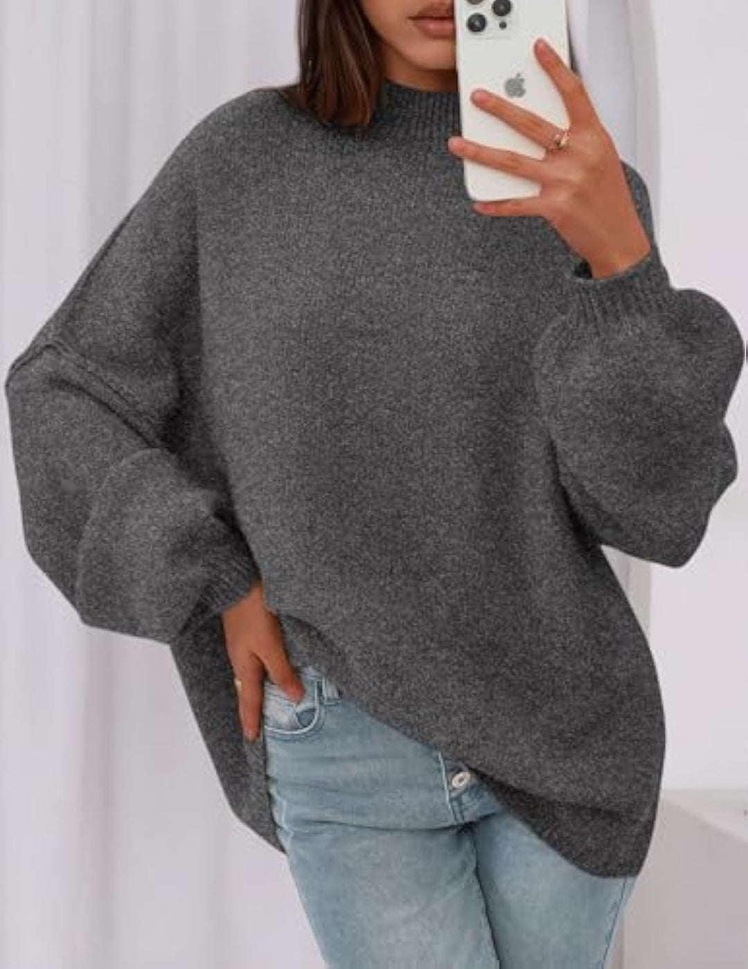 Damen Oversize-Strickpullover mit Stehkragen und Ballonärmeln Shop Nory