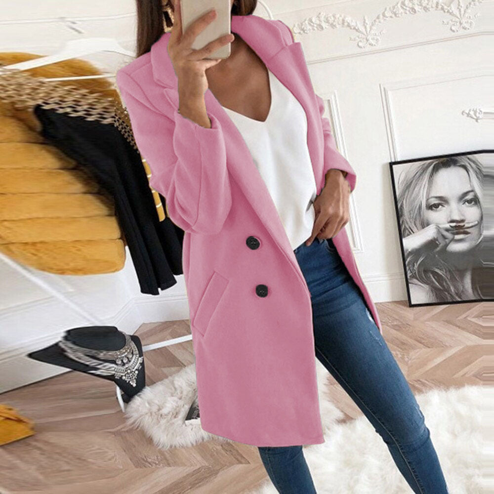 Damen Lang geschnittener Mantel-Blazer mit Reverskragen und Eingrifftaschen Shop Nory