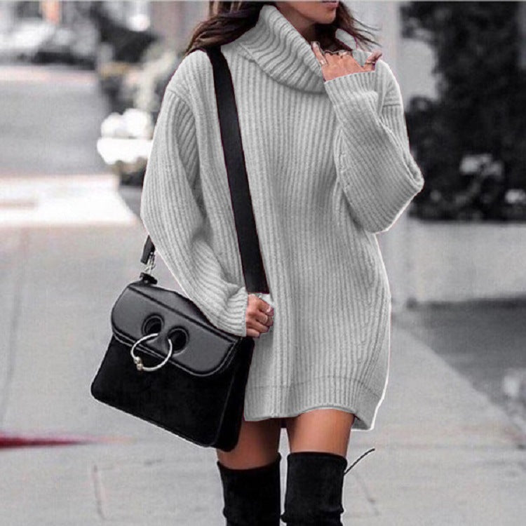 Damen Oversize-Longpullover mit Rollkragen, geripptem Feinstrick und figurumspielender Tunika-Länge Shop Nory