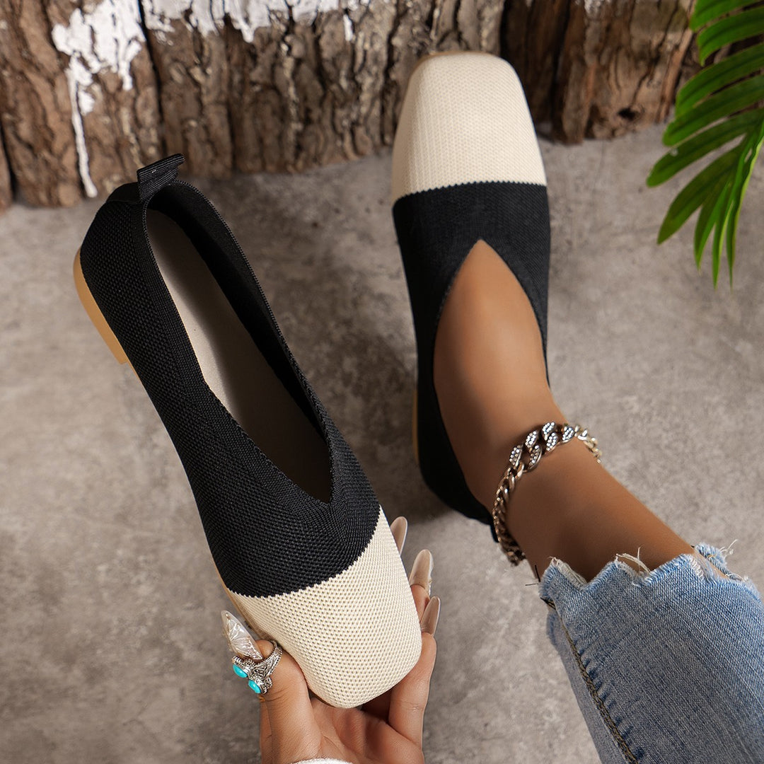 Damen Zweifarbige Strick‑Ballerinas mit quadratischer Kappe und elastischem Schaft Shop Nory
