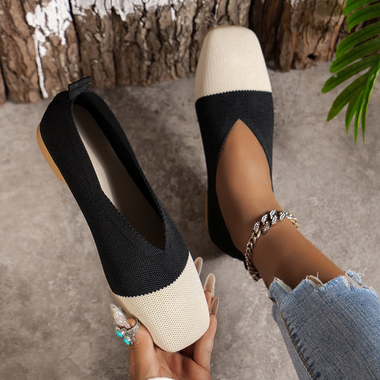 Damen Zweifarbige Strick‑Ballerinas mit quadratischer Kappe und elastischem Schaft Shop Nory