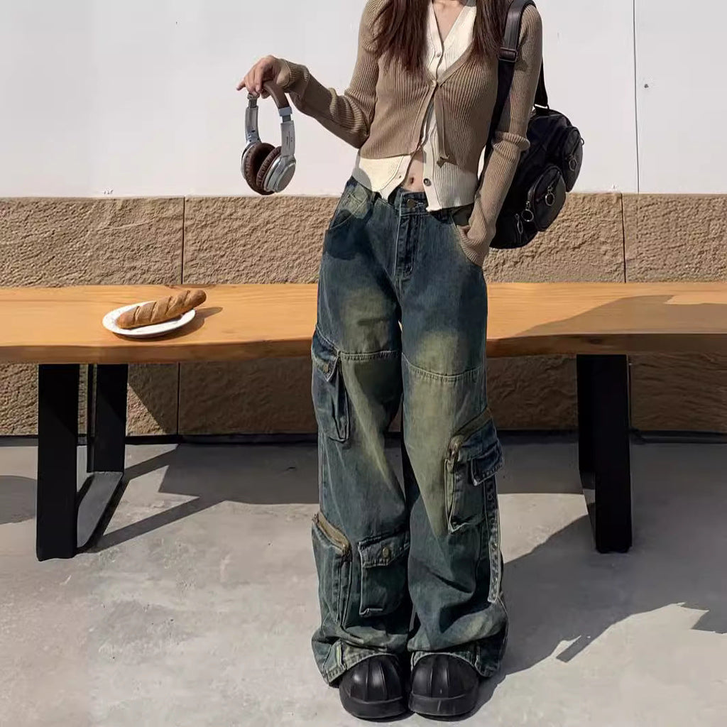 Damen Cargo-Jeans im lässigen Oversized-Stil mit praktischen Taschen und modischen Akzenten Shopnory