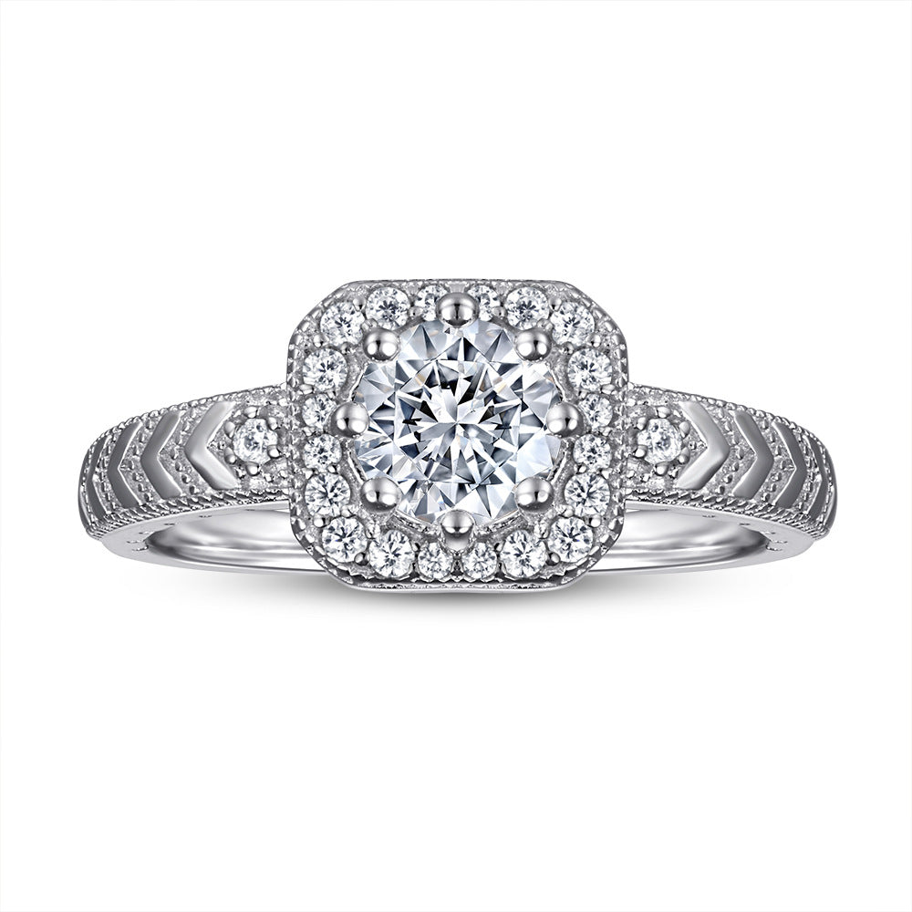 Damen Verlobungsring mit ovalem Solitär und filigraner Zirkonia-Verzierung Shop Nory