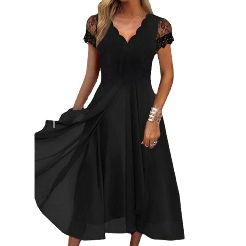 Damen Elegantes Cocktailkleid mit Spitzenärmeln und A-Linien Schnitt