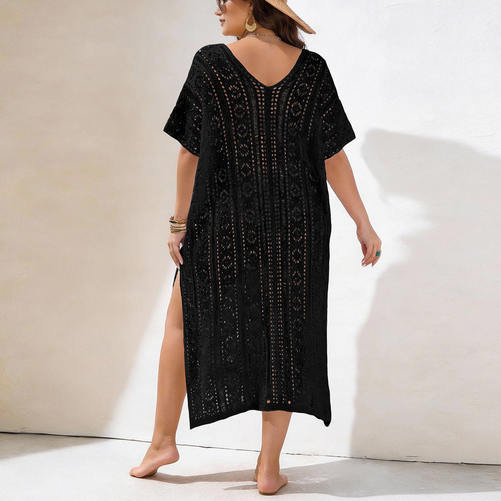Damen Häkelstrandkleid mit V-Ausschnitt und seitlichem Schlitz