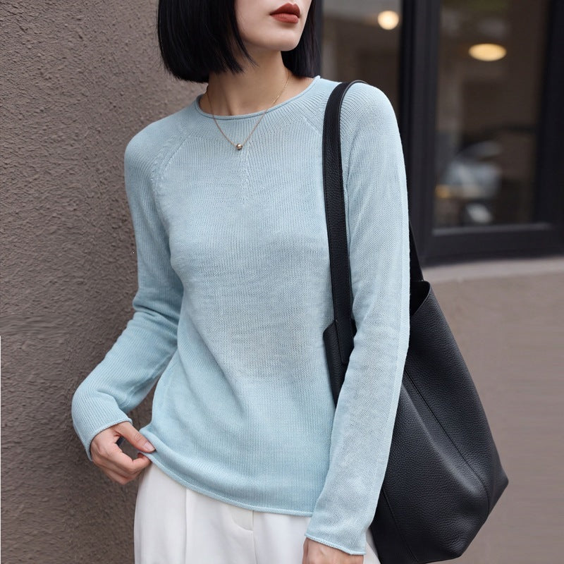 Damen Leichter Rundhalsausschnitt-Pullover in Kaschmir-Optik mit Raglanärmeln Shop Nory