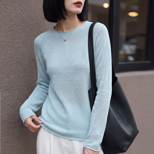 Damen Leichter Rundhalsausschnitt-Pullover in Kaschmir-Optik mit Raglanärmeln Shop Nory