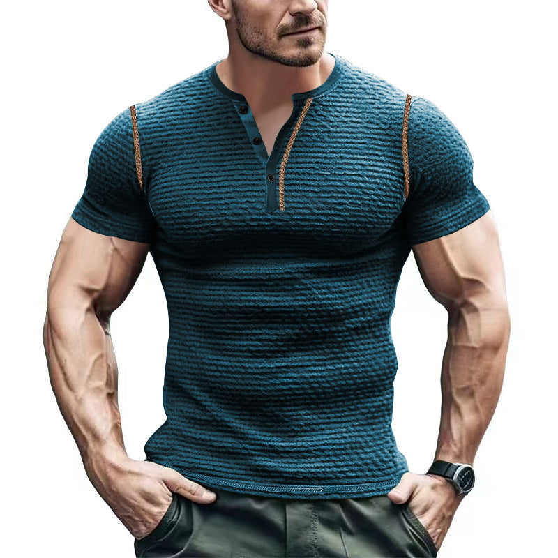 Herren Kurzarm-Henley-T-Shirt mit strukturiertem Design und praktischer Knopfleiste