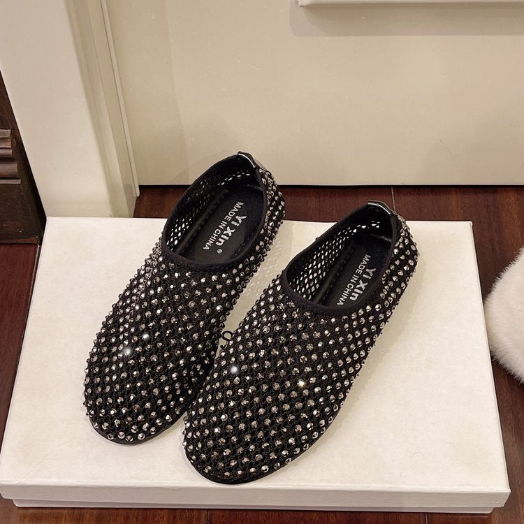 Damen komfortable Sneakers mit funkelnden Strass-Akzenten Shopnory