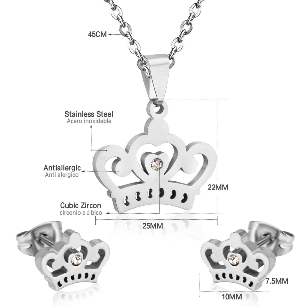 Damen Schmuckset mit Krone-Anhänger und Ohrsteckern Shop Nory