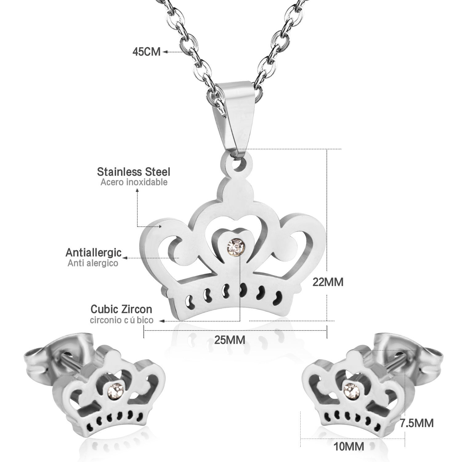 Damen Schmuckset mit Krone-Anhänger und Ohrsteckern Shop Nory
