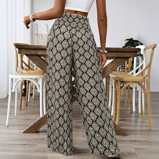 Damen Palazzo‑Hose mit hoher Smock‑Taille und Ethno‑Print Shop Nory