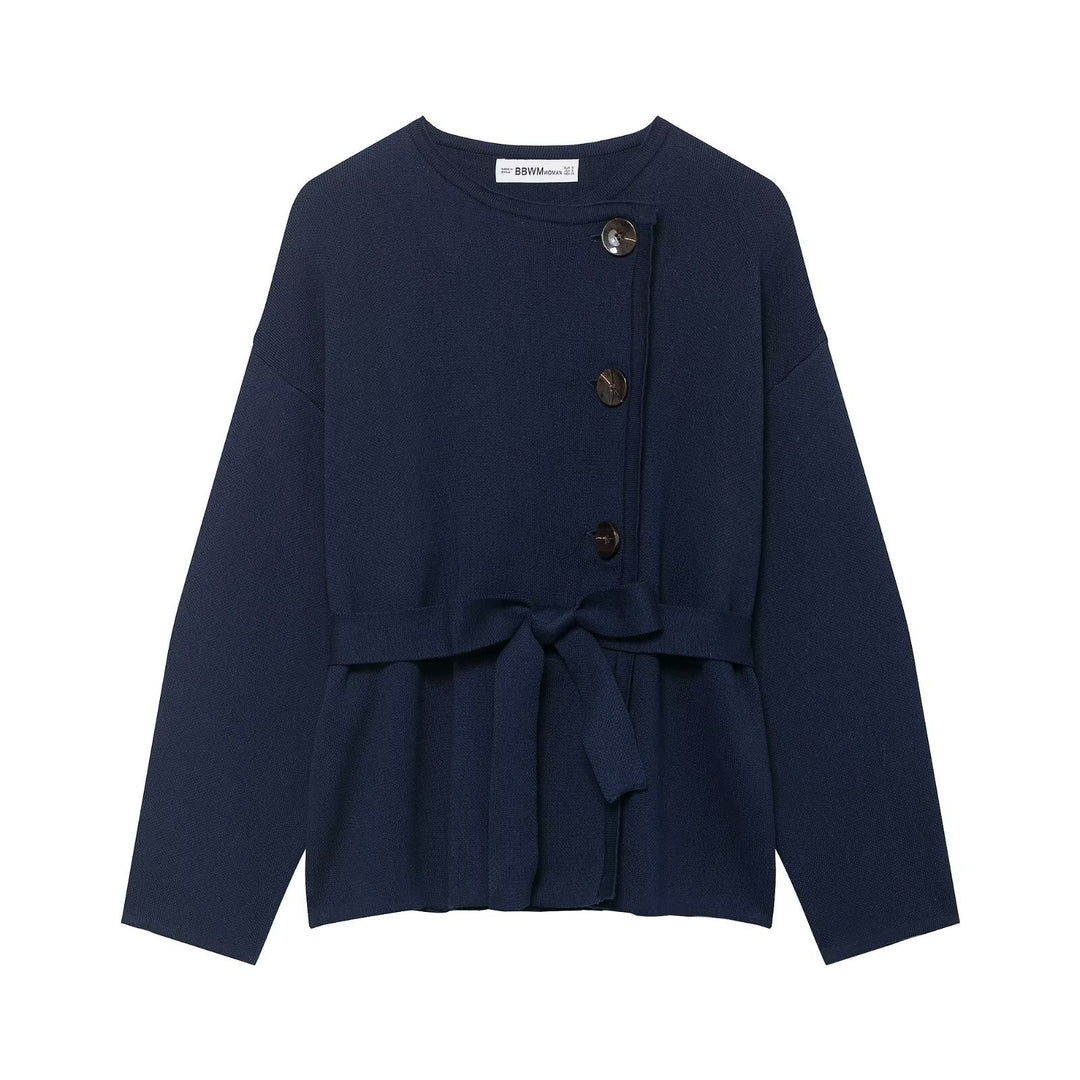 Damen Strickjacke mit asymmetrischer Knopfblende und Taillengürtel Shop Nory