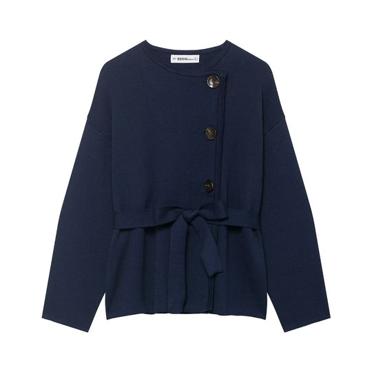 Damen Strickjacke mit asymmetrischer Knopfblende und Taillengürtel Shop Nory
