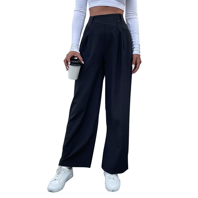 Damen Elegante Stoffhose mit hoher Taille, Bundfalten und weitem Bein Shop Nory