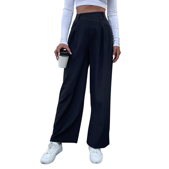 Damen Elegante Stoffhose mit hoher Taille, Bundfalten und weitem Bein Shop Nory