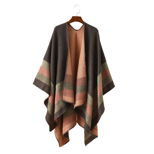 Damen Strickponcho im Paisley-Jacquard mit offener Vorderseite Shop Nory