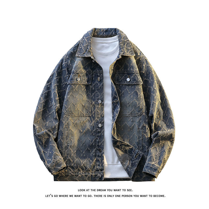 Herren Oversize-Jeansjacke mit gestepptem Allover‑Muster und Brusttaschen Shop Nory