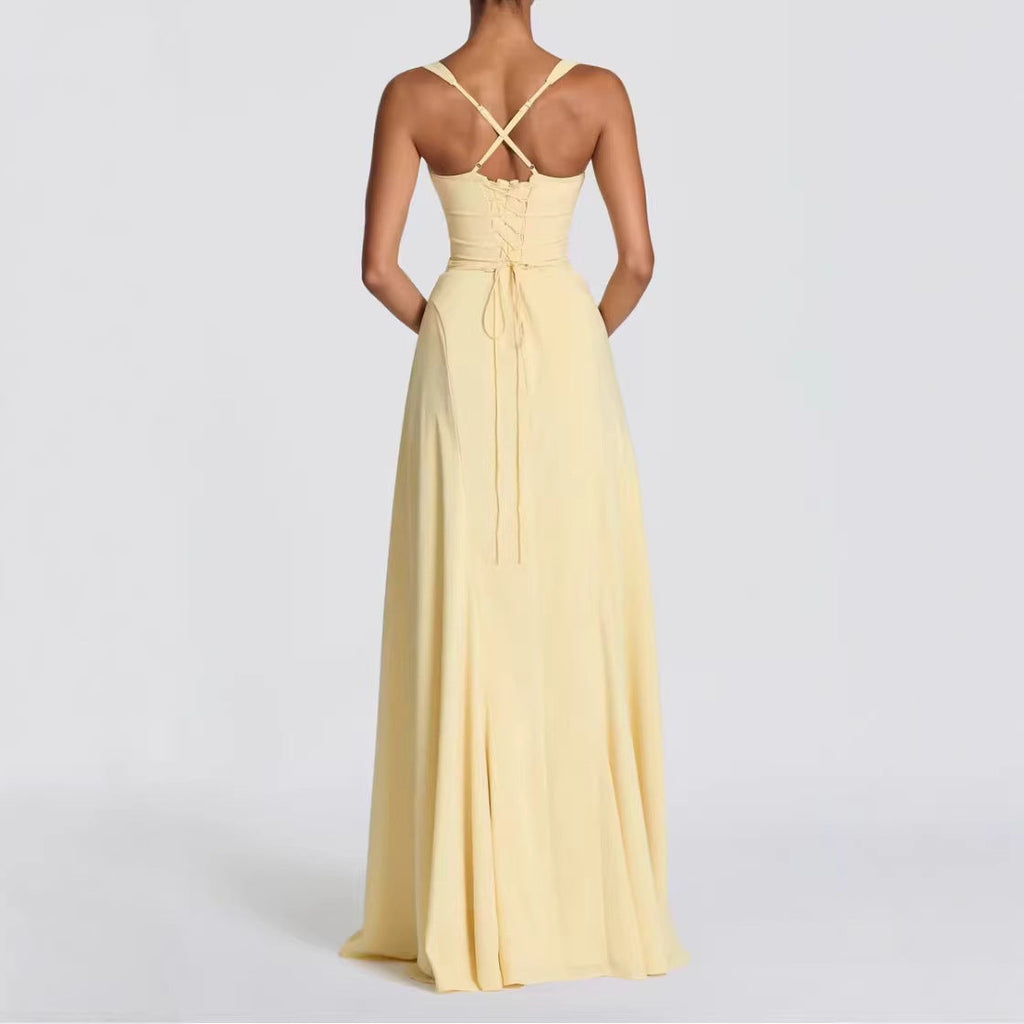Damen Elegantes Maxikleid mit herzförmigem Ausschnitt und fließendem Stoff