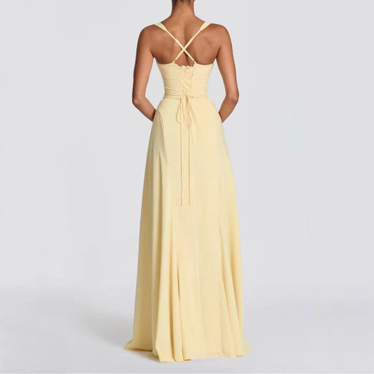 Damen Elegantes Maxikleid mit herzförmigem Ausschnitt und fließendem Stoff