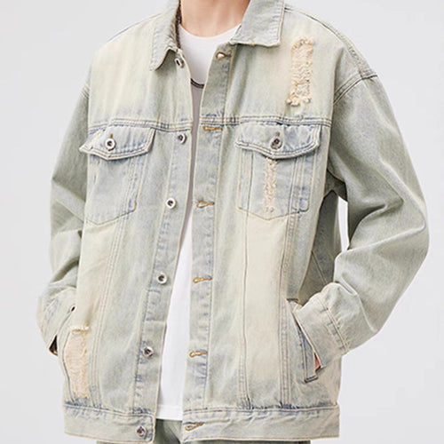 Herren Oversized Jeansjacke mit Used-Waschung und Destroy-Details Shop Nory