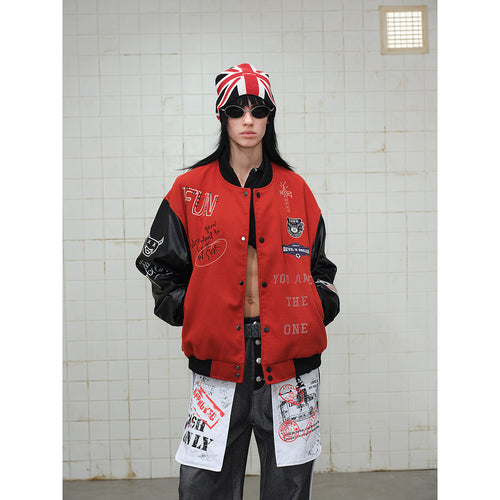 Unisex Varsity-Bomberjacke im College‑Look mit Wollmixkörper und Kunstlederärmeln Shop Nory