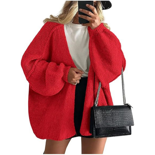 Damen Oversize Strickcardigan mit Ballonärmeln und offener Front Shop Nory
