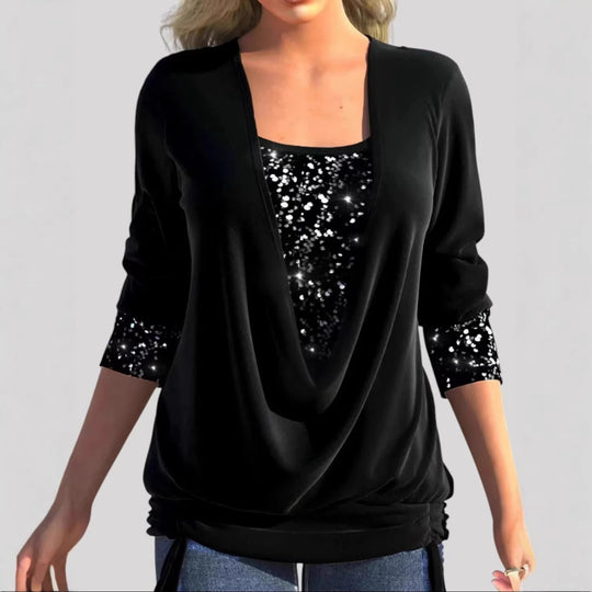 Damen Modischer Drape-Pullover mit Glitzerakzenten