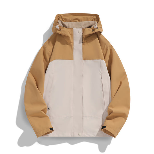 Herren Zweifarbige Softshell-Fieldjacke mit Kapuze, winddichtem Obermaterial und minimalistischen Eingriffstaschen Shop Nory