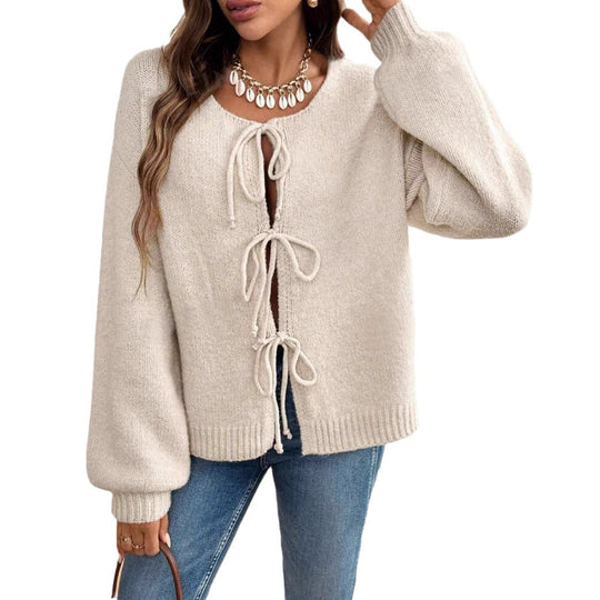 Damen Kurzcardigan mit Bindebändern, Oversize‑Silhouette und Ballonärmeln Shop Nory