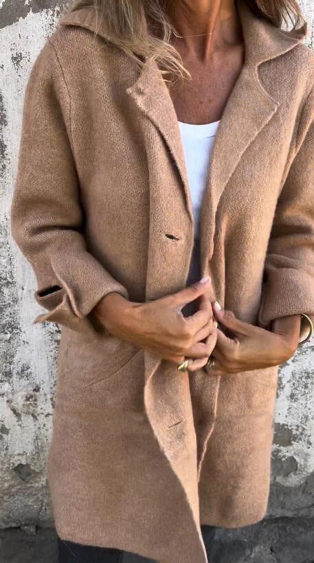 Damen nan Oversize Wollmix-Mantel mit Reverskragen aufgesetzten Taschen geknöpfter Front und umgeschlagenen Ärmeln Shop Nory