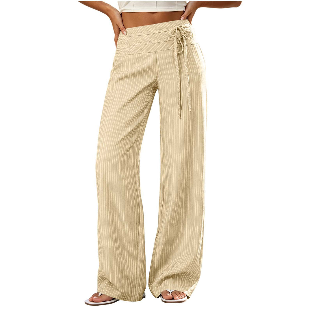 Damen Weite High-Waist Palazzo-Hose mit Streifenmuster und Bindegürtel Shop Nory