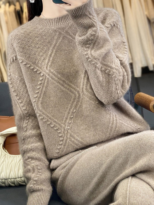 Damen Kuscheliger Mohair‑Look Oversize‑Pullover mit Rautenstruktur und Noppen‑Details Shop Nory