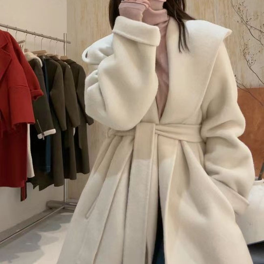 Damen Kurzer Wollmantel mit Taillengürtel und Oversize-Ärmeln Shop Nory