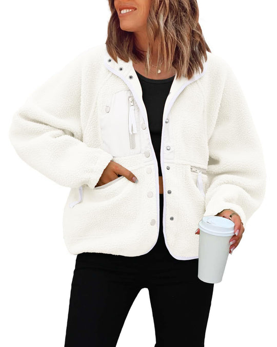 Damen kuschelige Fleecejacke mit praktischen Taschen