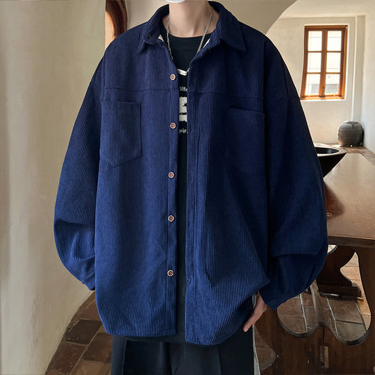 Herren oversized Kordhemdjacke mit aufgesetzten Brusttaschen, abgerundetem Saum und lockerer Silhouette Shop Nory