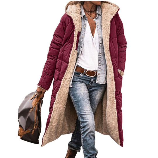 Damen lange, gefütterte Winterjacke mit Fleece-Futter