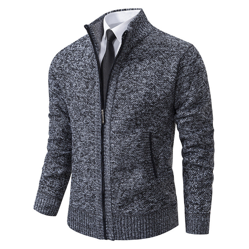 Herren elegante Strickjacke mit durchgehendem Reißverschluss und strukturiertem Design