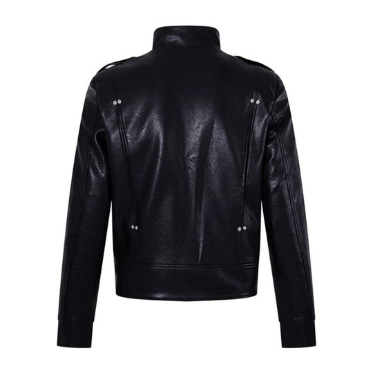 Herren Militärisch inspirierte Kunstlederjacke mit Stehkragen, Zierknopfreihe und Schulterpatten Shop Nory