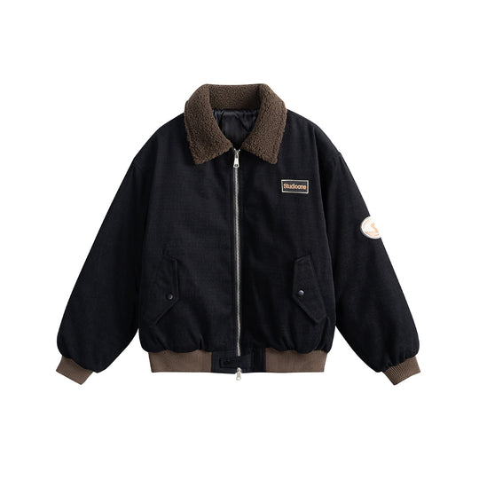 Unisex Boxy‑Bomberjacke mit Teddykragen, Cordoptik und Utility‑Taschen Shop Nory
