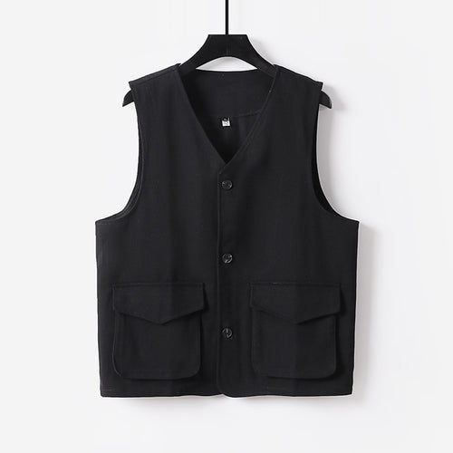 Herren Utility-Weste mit V-Ausschnitt, Knopfleiste und aufgesetzten Klappentaschen Shop Nory
