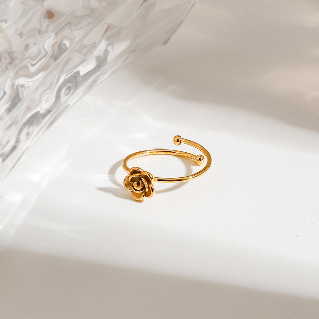 Damen Offenes Armreif mit detailgetreuem Rosenmotiv Shop Nory