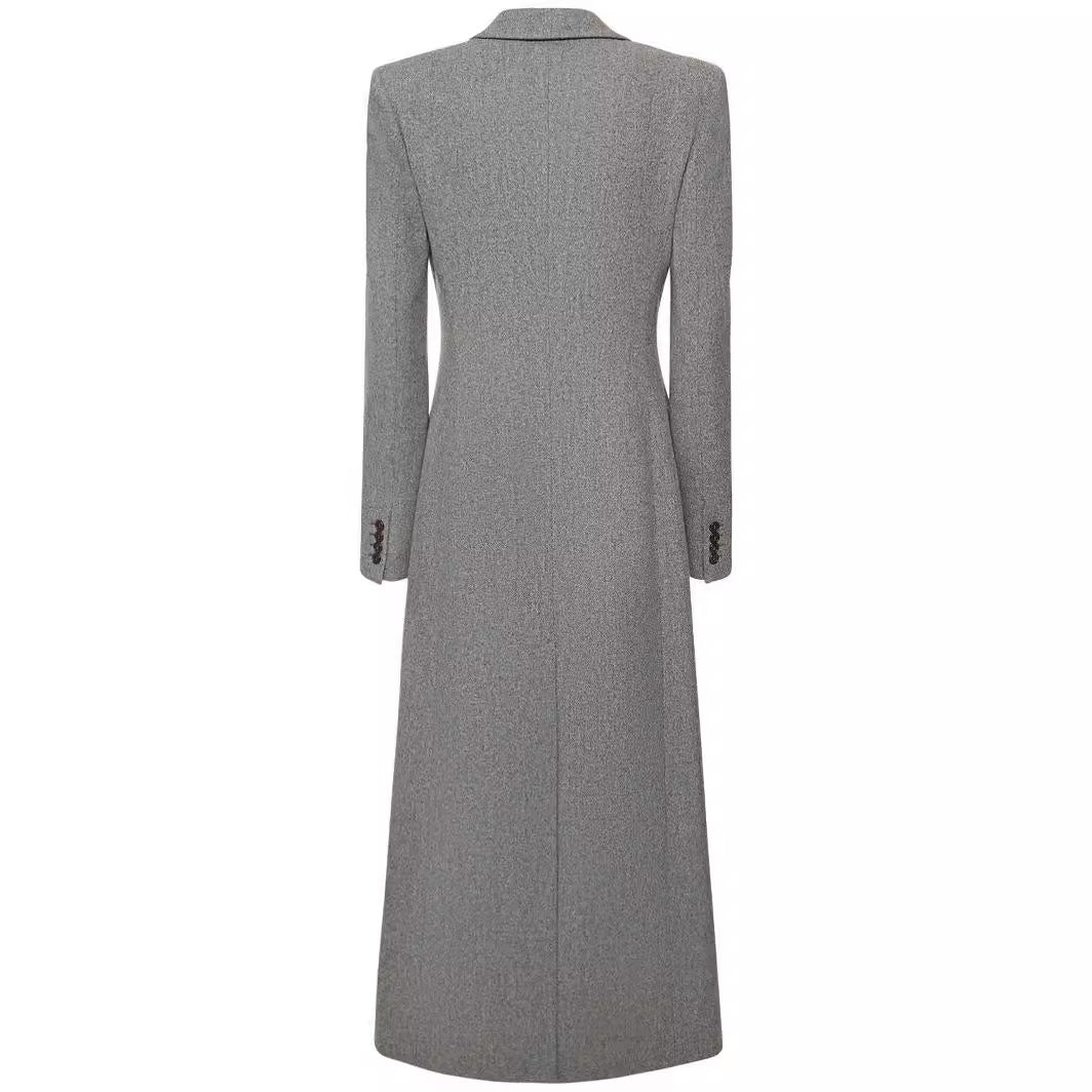 Damen Maxilanger Wollmix-Blazermantel mit markanter Schulterpartie Shop Nory