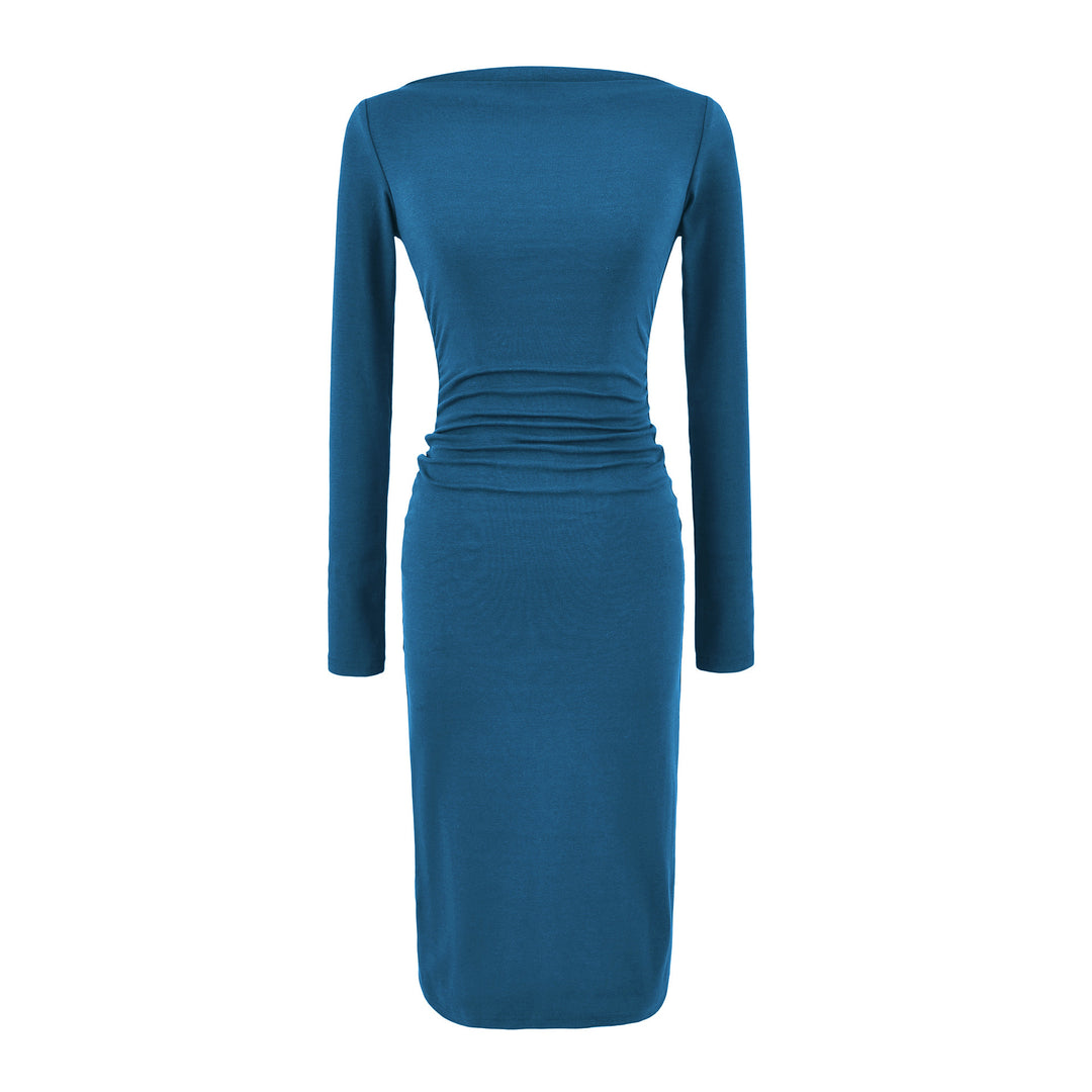 Damen Figurbetontes Midikleid mit Raffung und U-Boot-Ausschnitt Shop Nory