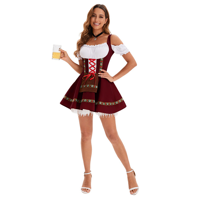 Damen nan traditionelles Oktoberfest Dirndl Minikleid mit Schnürung und abnehmbarer Schürze Shop Nory