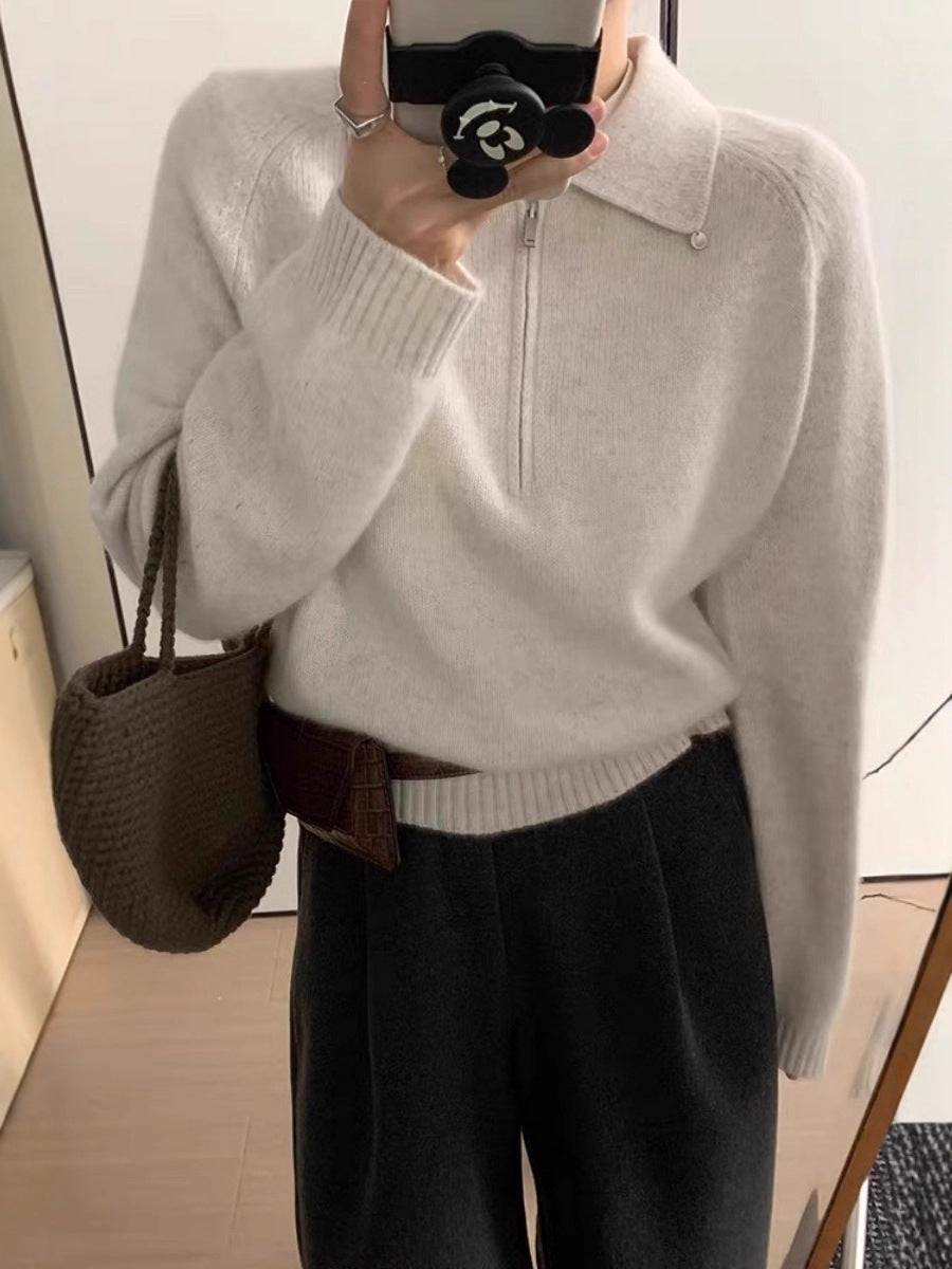 Damen Kurzzip-Polo-Pullover aus flauschigem Wollmix mit kastiger Silhouette Shop Nory