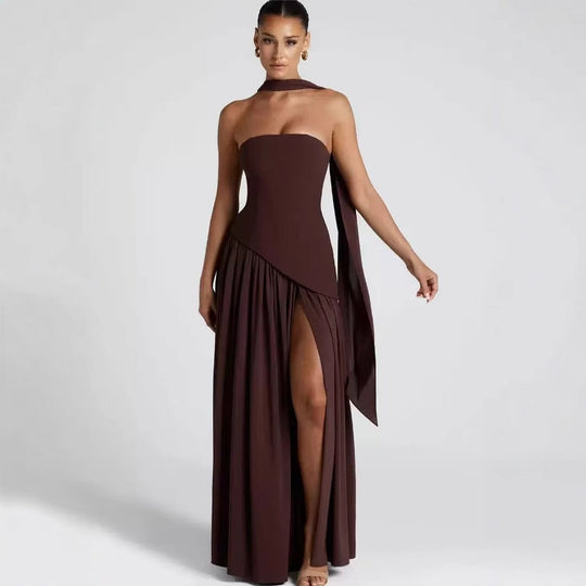 Damen Maxikleid mit figurbetontem Oberteil und schwingendem Rock
