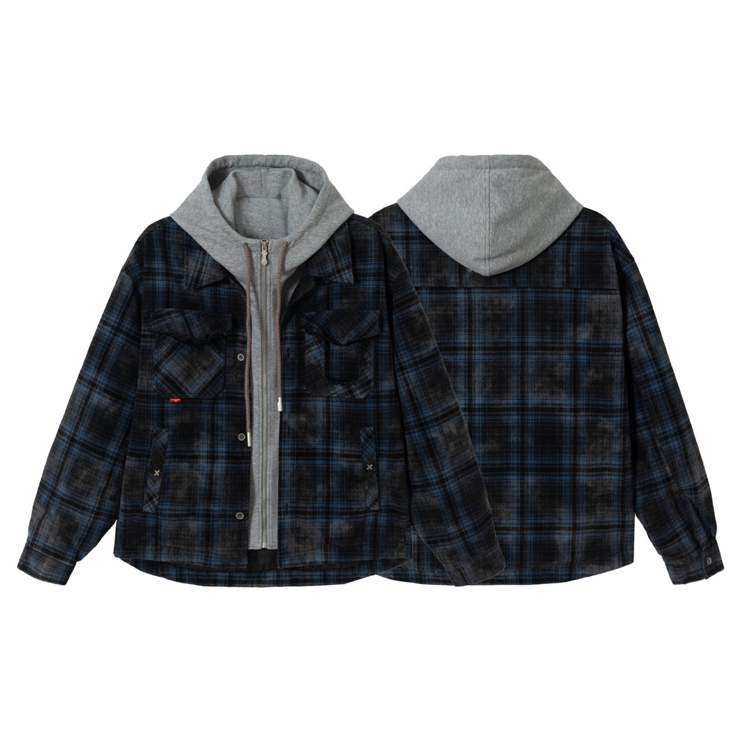 Herren karierte Layer‑Hemdjacke mit integrierter Kapuzen‑Innenjacke Shop Nory